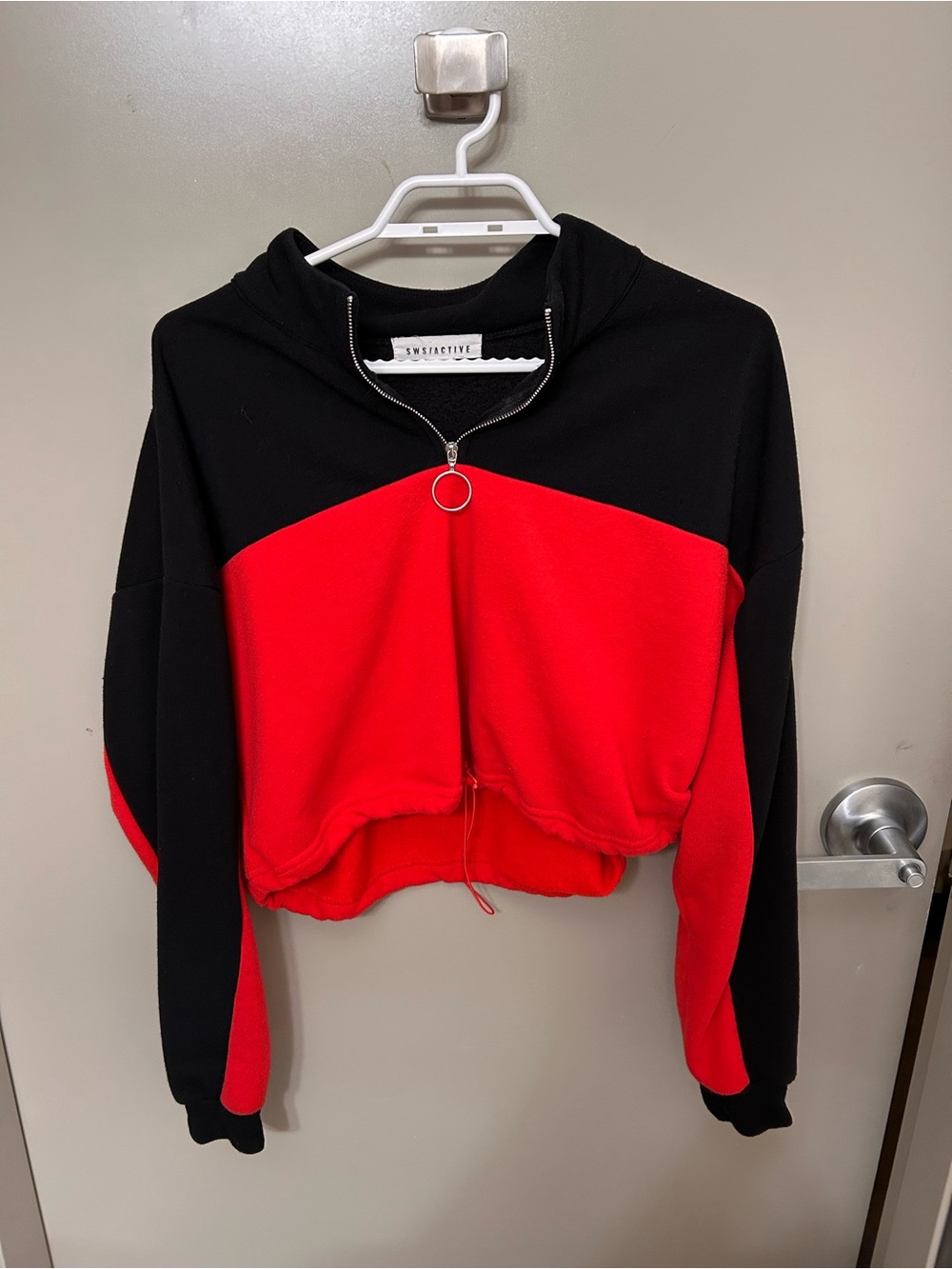 Black and Red SWS/Active Colorblock Half-Zip Hoodie with Ring Pull